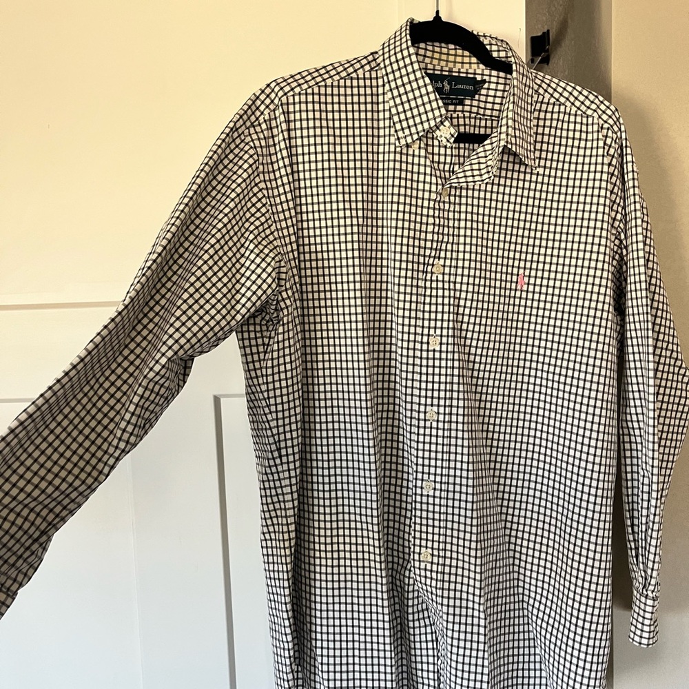 Ralph Lauren Black and White Dress Shirt Classic Gingham